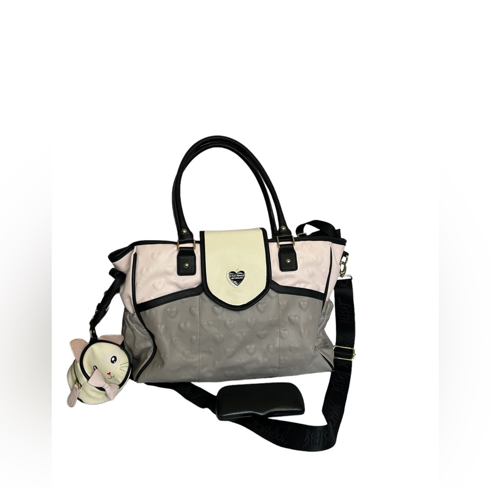 Betsey Johnson Quilted Diaper Bag Shoulder Or Crossbody W/pad & Cat Pouch - Picture 2 of 15